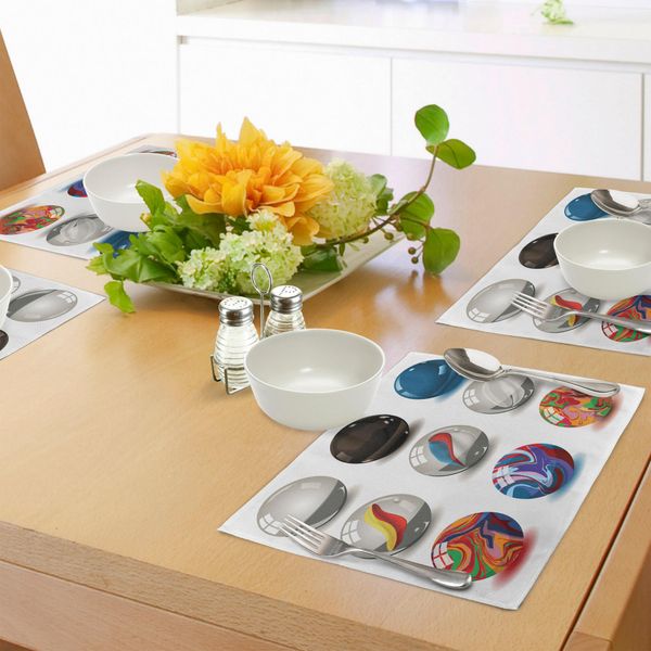 Tovagliette Abakuhaus Con Perline, Collezione Di Biglie In Vetro E Porcellana, Materiali Come Bubbles Artwork, Tiscjdeco In Tessuto Resistente Al Colore Per La Sala Da Pranzo E La Cucina, Multicolore-image