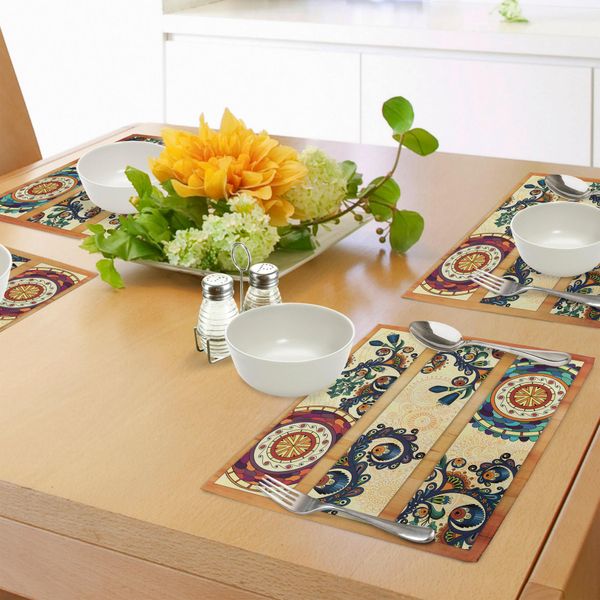 Tovagliette Abakuhaus Batik, Motivo Batik Paisley Orientale Con Motivi Orientali In Stile Boho Piatto, Tiscjdeco In Tessuto Resistente Al Lavaggio Per La Sala Da Pranzo E La Cucina, Multicolore-image