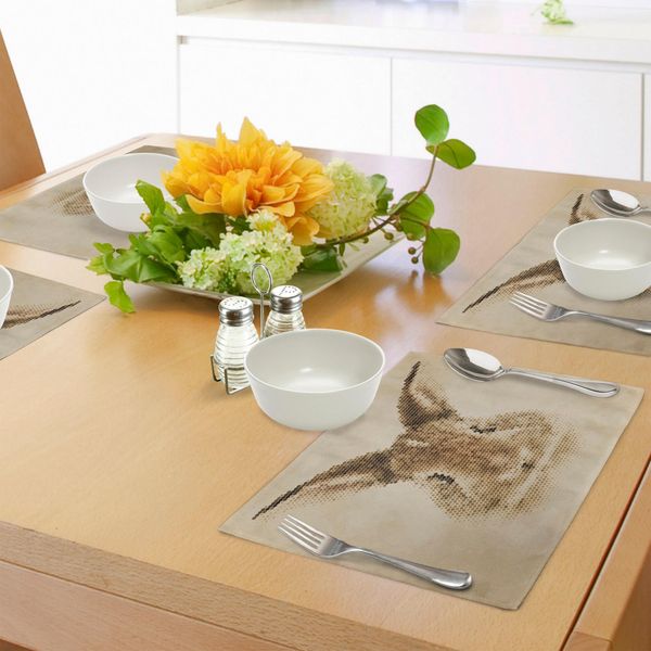 Abakuhaus Tovagliette Geometriche, Ritratto Di Coniglio Con Punti Geometrici Digitali, Faccia Di Coniglio Colorata, Tovaglietta Decorativa In Tessuto Resistente Al Lavaggio Per La Sala Da Pranzo E La Cucina, Marrone Chiaro-image