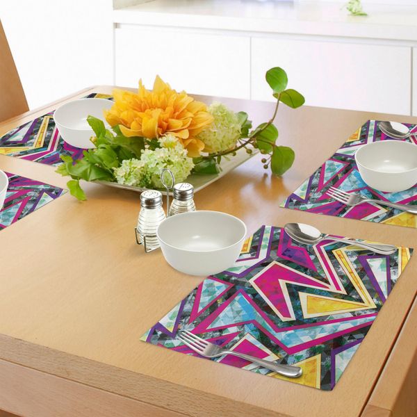 Tovagliette Abakuhaus Diamant, Motivi Digitali Con Effetti Diagonali In Stile Pop Art, Tiscjdeco In Tessuto Resistente Al Lavaggio Per La Sala Da Pranzo E La Cucina, Giallo Verde Rosa-image