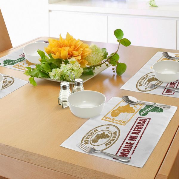 Abakuhaus Tovagliette Africane, Timbri In Gomma Grunge Africa Citazione In Simboli Autentici Tema, Tiscjdeco In Tessuto Resistente Al Lavaggio Per La Sala Da Pranzo E La Cucina, Giallo E Rosso-image