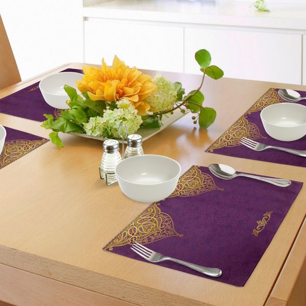 Abakuhaus Tovagliette Viola, Motivi Orientali Del Palazzo Reale Con Matrimonio Tradizionale Boemo In Stile Art DéCo, Tiscjdeco In Tessuto Resistente Al Lavaggio Per La Sala Da Pranzo E La Cucina, Viola Giallo-image