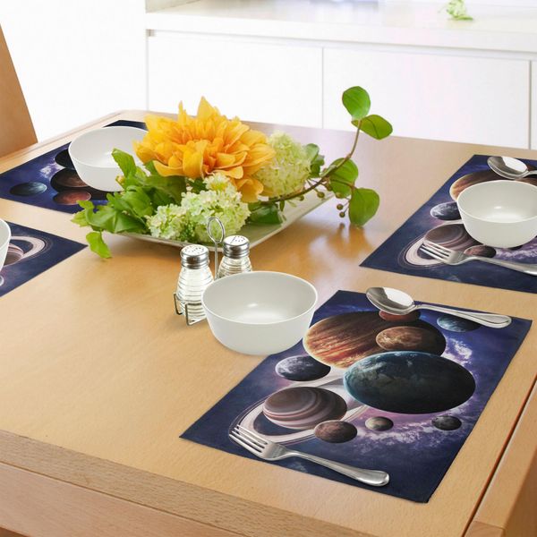 Abakuhaus Tovagliette, Sistema Solare Pianeti Tutti Insieme Nello Spazio Mercurio Giove Globo Saturno Universo, Tiscjdeco In Tessuto Resistente Ai Colori Per La Sala Da Pranzo E La Cucina, Multicolore-image