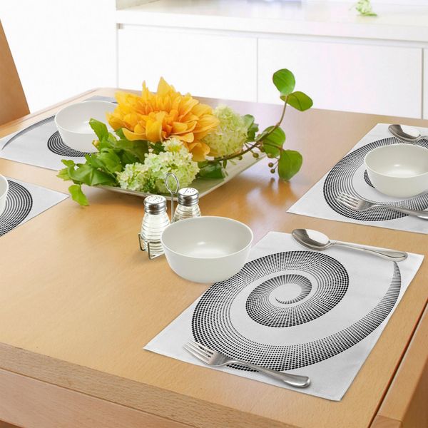Tovagliette Abakuhaus Spiers, Curva Di Misura A Spirale Che Ruota Attorno A Un Asse Parallelo Al Disegno Centrale Dell'anello, Tiscjdeco In Tessuto Resistente Al Lavaggio Per La Sala Da Pranzo E La Cucina, Nero-image
