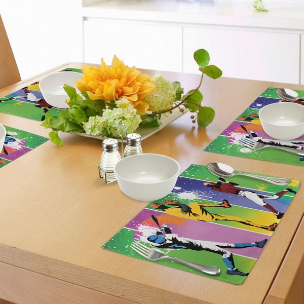 Tovagliette Da Baseball Abakuhaus, Giocatori In Diverse Posizioni Sul Campo Da Gioco Action Catcher Pitcher Modern Sports, Tiscjdeco In Tessuto Resistente Al Lavaggio Per La Sala Da Pranzo E La Cucina, Multicolore-image