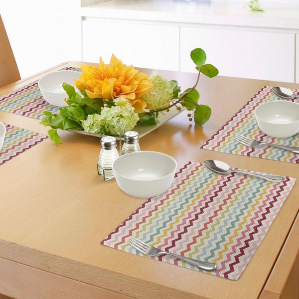 Tovagliette Abakuhaus Chevron, Stile Boho, Linee Simmetriche Chevron Vintage Con Lunghi Colpi Verso Il Basso, Tiscjdeco In Tessuto Resistente Al Lavaggio Per La Sala Da Pranzo E La Cucina, Multicolore-image