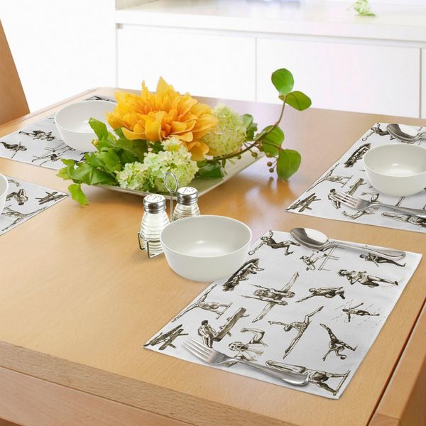 Tovagliette Abakuhaus Olympia, Illustrazione Di Atleti, Tema Maratona Emozionante Dei Campionati Estivi, Tiscjdeco In Tessuto Resistente Ai Colori Per La Sala Da Pranzo E La Cucina, Verde Oliva Bianco-image
