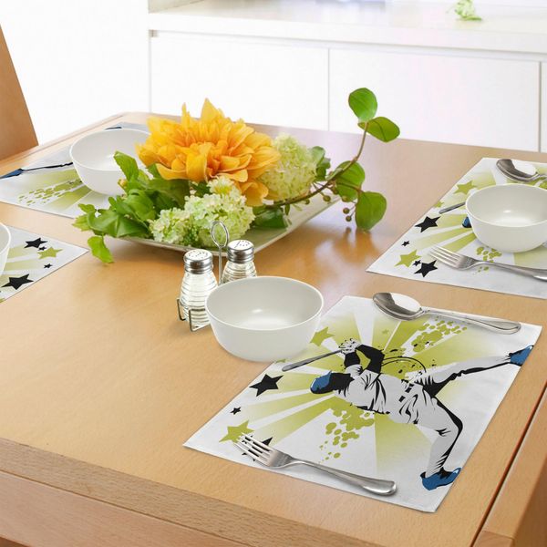 Tovagliette Da Baseball Abakuhaus, Il Lanciatore Colpisce La Palla Velocemente, Stelle Sopra La Mazza, Grafica Forte Del Gioco Di Squadra, Tiscjdeco In Tessuto Resistente Al Colore Per La Sala Da Pranzo E La Cucina, Bianco Verde-image