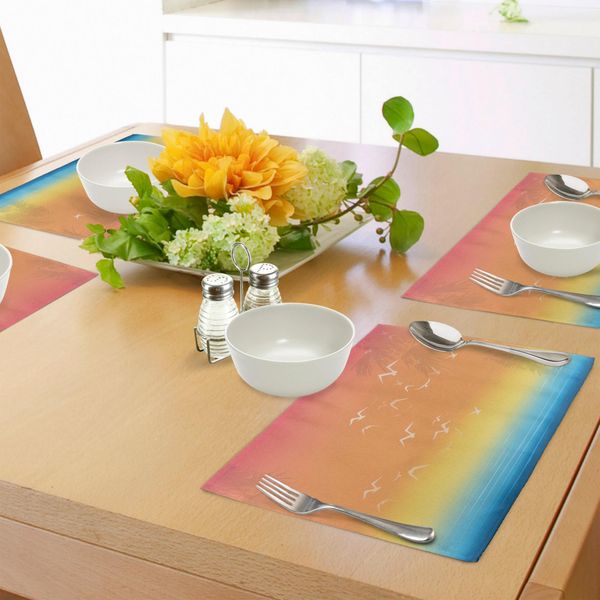 Tovagliette Abakuhaus Con Motivo Tropical Island Sunset, Con Immagine Di Sole, Mare, Palme E Uccelli In Volo, Tiscjdeco In Tessuto Resistente Al Lavaggio Per Sala Da Pranzo E Cucina, Multicolore-image