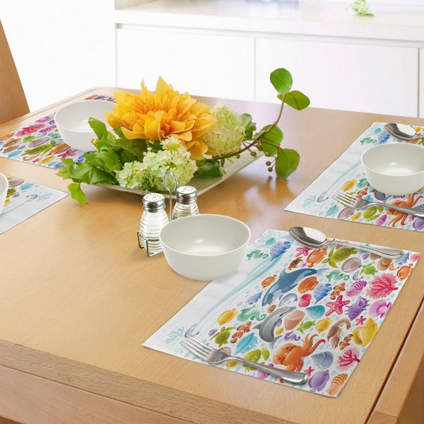 Abakuhaus Tovagliette Con Animali Tropicali, Immersioni Subacquee, Collezione Di Animali Marini Con Balene E Coralli Sott'acqua, Decorazioni Da Tavolo In Tessuto Resistente Ai Colori Per La Sala Da Pranzo E La Cucina, Multicolore-image
