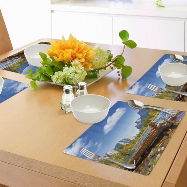 Tovagliette Abakuhaus Yosemite, Yosemite Merced El Capitan Half Dome Nel Parco Nazionale Della California Waterscape, Tiscjdeco In Tessuto Resistente Ai Colori Per La Sala Da Pranzo E La Cucina, Verde Blu-image
