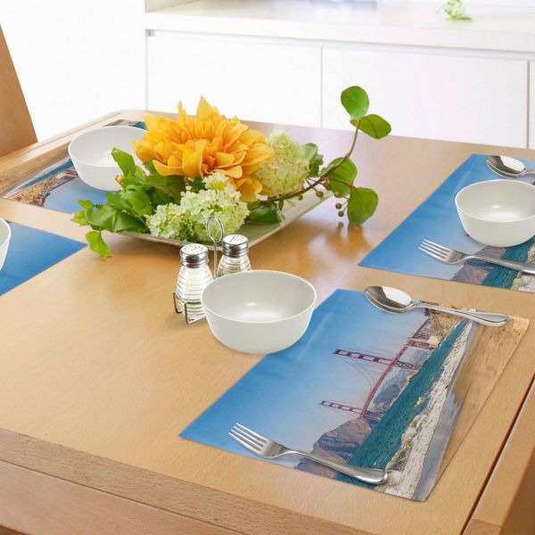 Abakuhaus Tovagliette Paesaggio, Vista Panoramica Dal Golden Gate Bridge Di San Francisco - Costa - Natura - Vista Mare, Tiscjdeco In Tessuto Resistente Al Lavaggio Per Sala Da Pranzo E Cucina, Blu Turchese-image