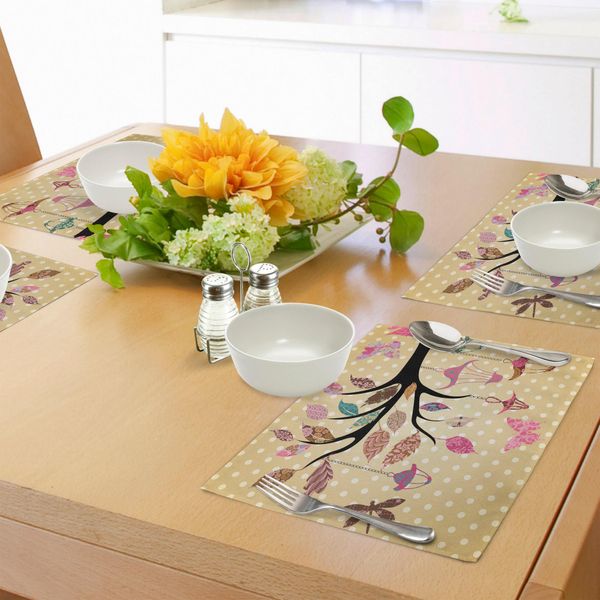 Abakuhaus Tovagliette Libelle, Ramo Con Lanterna Originale E Foglie Etniche Su Sfondo A Pois Etnico, Tiscjdeco In Tessuto Resistente Al Colore Per La Sala Da Pranzo E La Cucina, Multicolore-image