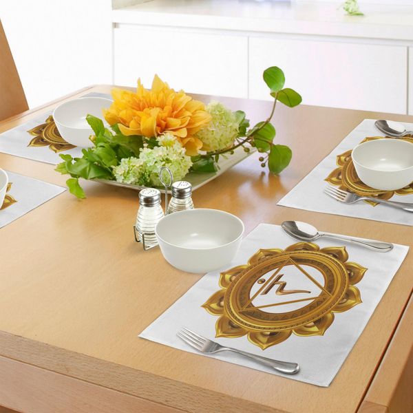 Tovagliette Abakuhaus Chakra, Simbolo Chakra Fiore Arrotondato Design Originale Forza Spirituale Dell'immagine Della Forza Vitale, Tiscjdeco In Tessuto Resistente Al Colore Per La Sala Da Pranzo E La Cucina, Marrone Giallo-image