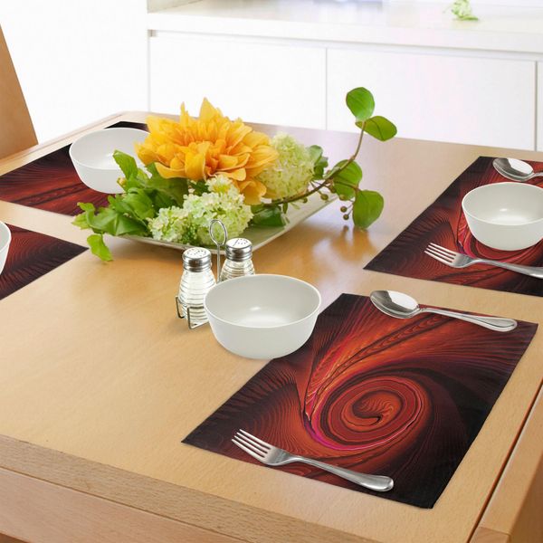 Tovagliette Abakuhaus Spiers, Forma A Spirale Spettrale Che Stupisce Al Buio Con Effetti Digitali, Stampa Dreamy Place Image, Tiscjdeco In Tessuto Resistente Al Lavaggio Per La Sala Da Pranzo E La Cucina, Rosso-image