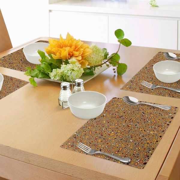 Abakuhaus Tovagliette Psichedeliche, Forme Astratte Allucinatorie Al Plasma Con Stampa Marmorizzata Etnica Orientale, Tiscjdeco In Tessuto Resistente Al Colore Per La Sala Da Pranzo E La Cucina, Arancione Marrone-image