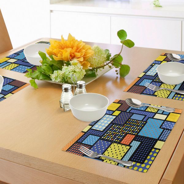 Tovagliette Retrò Abakuhaus, Vari Motivi A Pois Con Figure Classiche E Stampe Artistiche Pixelate, Decorazioni Da Tavola In Tessuto Resistente Al Lavaggio Per La Sala Da Pranzo E La Cucina, Multicolore-image