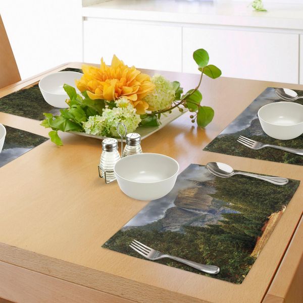 Tovagliette Abakuhaus Yosemite, Yosemite Falls Bosco Sempreverde Stagione Autunnale Paesaggio Parco Nazionale Di Yosemite Stampa, Tiscjdeco In Tessuto Resistente Al Lavaggio Per Sala Da Pranzo E Cucina, Verde Grigio-image