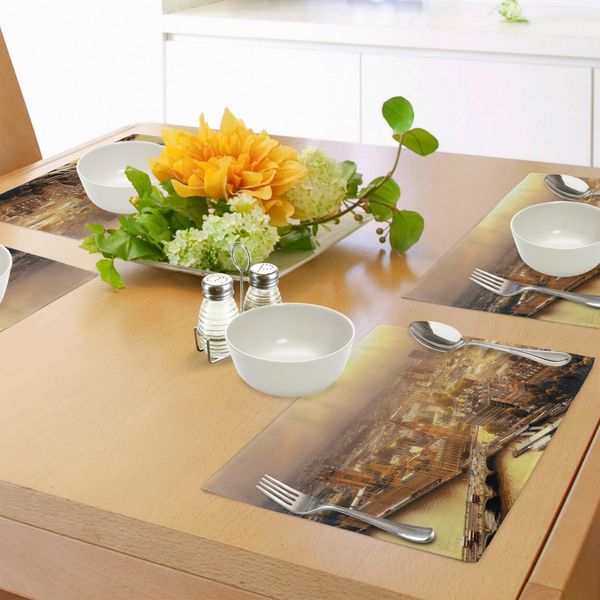 Abakuhaus Tovagliette Con Immagini Urbane, Vista A Volo D'uccello Di Westminster Con Il Tamigi E Panorama Urbano Di Londra, Tiscjdeco In Tessuto Resistente Al Lavaggio Per La Sala Da Pranzo E La Cucina, Multicolore-image
