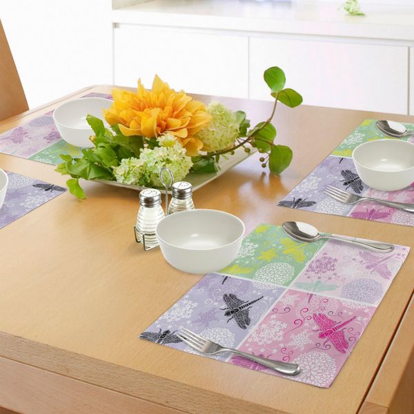 Abakuhaus Tovagliette Libellula, Motivo Con Cornice Floreale Con Libellula E Denti Di Leone, Elaborato Disegno Naturale, Decorazione Da Tavola In Tessuto Resistente Al Lavaggio Per Sala Da Pranzo E Cucina, Multicolore-image