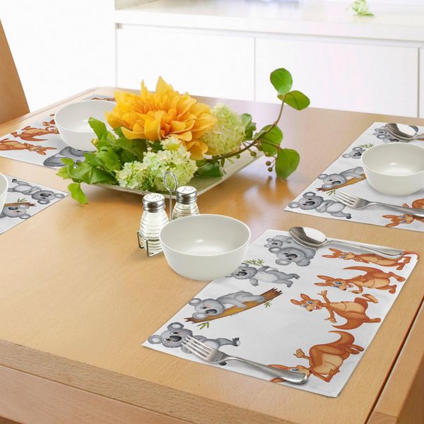Abakuhaus Tovagliette Con Animali Tropicali, Canguri Australiani E Koala In Diverse Posizioni, Stampa Artistica, Decorazione Da Tavola In Tessuto Resistente Ai Colori Per La Sala Da Pranzo E La Cucina, Marrone Grigio-image