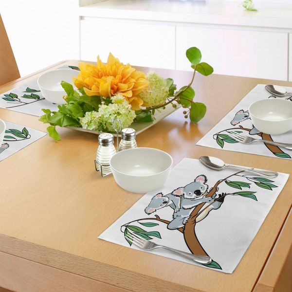 Abakuhaus Tovagliette Con Animali Tropicali, Mamma E Cucciolo Di Koala Che Si Arrampicano Su Un Albero Di Eucalipto Nella Foresta Selvaggia, Stampa Digitale Su Tessuto Lavabile, Decorazione Da Tavola Per La Cucina, Marrone Grigio-image