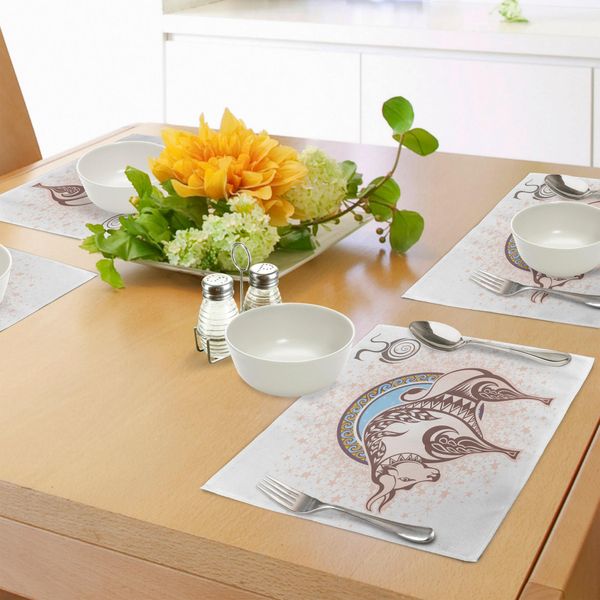 Tovagliette Abakuhaus Zodiac, Icone Dell'oroscopo Antico - Toro Con Immagine Del Toro Su Grafica Grungy, Tiscjdeco In Tessuto Resistente Al Lavaggio Per Sala Da Pranzo E Cucina, Beige Marrone-image