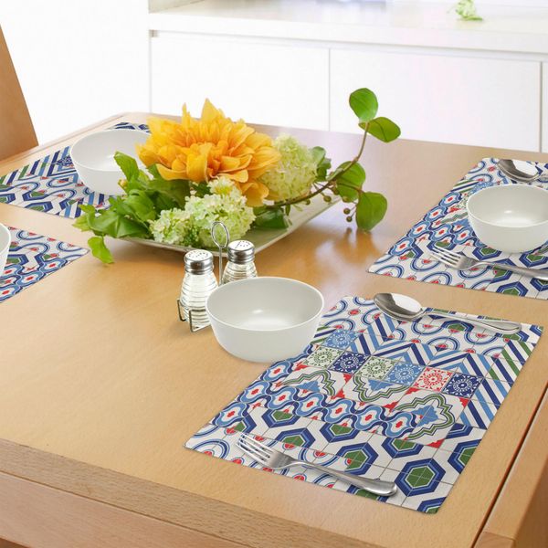 Tovagliette Marocchine Abakuhaus, Motivi Orientali Marocchini In Colori Etnici Retrò, Design BohéMien Arabesco Orientale, Tiscjdeco In Tessuto Resistente Al Lavaggio Per La Sala Da Pranzo E La Cucina, Multicolore-image