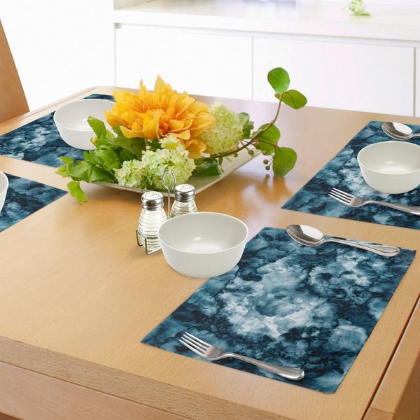 Tovagliette In Marmo Abakuhaus, Pietra Di Marmo Antico Con Effetti Frattali Colorati Indistinti E Inquietanti, Illustrazione Artistica, Tiscjdeco In Tessuto Resistente Al Colore Per La Sala Da Pranzo E La Cucina, Blu-image