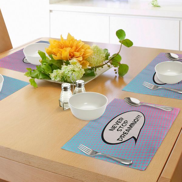 Abakuhaus Tovagliette Citazione, Mai Retrò, Pop Art Pensare, La Bolla Ombre Digitale Pois Motivazione Pensa, Tiscjdeco In Tessuto Resistente Al Colore Per La Sala Da Pranzo E La Cucina, Rosa Blu-image