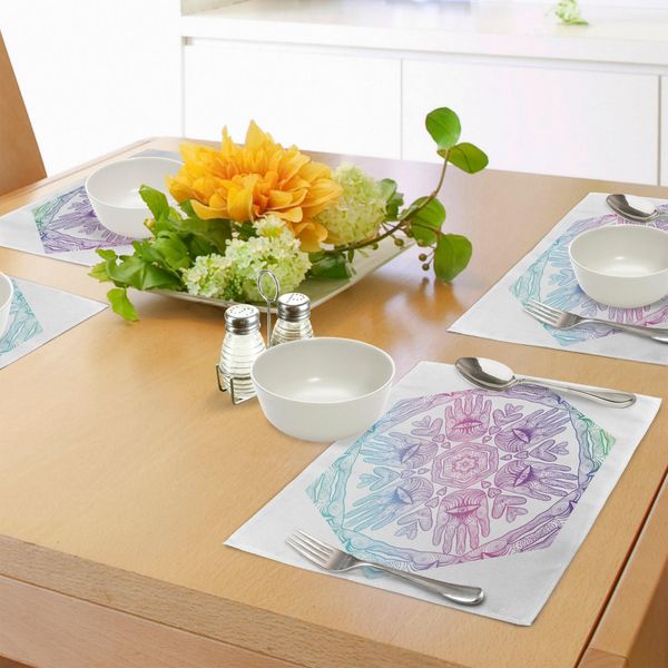 Tovagliette Abakuhaus Hamsa, Evil Eye Con Motivo Boho Ombre, Mani Hamsa, Cosmo Asiatico, Mandala Mistico, Tiscjdeco In Tessuto Resistente Ai Colori Per La Sala Da Pranzo E La Cucina, Viola Blu-image