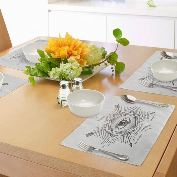 Abakuhaus Tovagliette Occulte, Terzo Occhio In Esagono Geometrico Con Effetti Grunge E Frecce Stampa Di Ispirazione Etnica, Tiscjdeco In Tessuto Resistente Al Lavaggio Per Sala Da Pranzo E Cucina, Beige-image