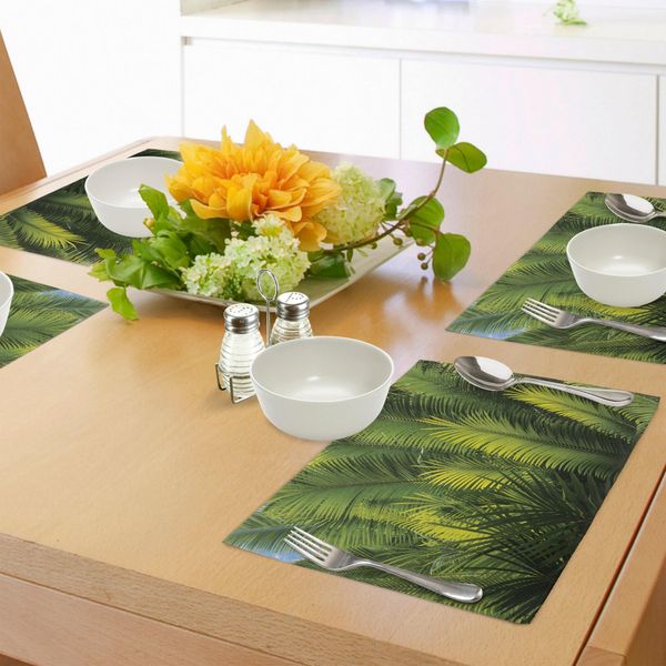 Tovagliette Abakuhaus Con Motivo Palma, Foglie Di Palma E Piante Tropicali, Tema Bosco, Immagine Esotica E Naturale, Decorazione Da Tavola In Tessuto Resistente Al Lavaggio Per Sala Da Pranzo E Cucina, Verde-image