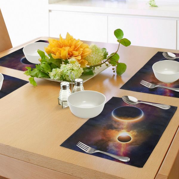Tovagliette Abakuhaus Space, Pianeta Nella Via Lattea Dark Nebula Gas Cloud Celestial Eclipse Galaxy Theme, Tiscjdeco In Tessuto Resistente Ai Colori Per La Sala Da Pranzo E La Cucina, Multicolore-image