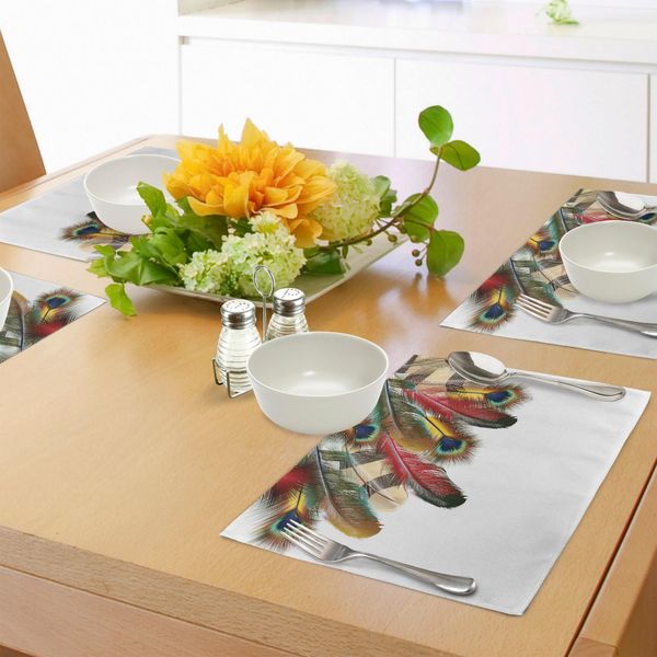 Abakuhaus Tovagliette Peacock, Piume Di Pavone Mistiche E Colorate, Vivaci Icone Universali, Tema Boemo, Tiscjdeco In Tessuto Resistente Al Colore Per La Sala Da Pranzo E La Cucina, Multicolore-image
