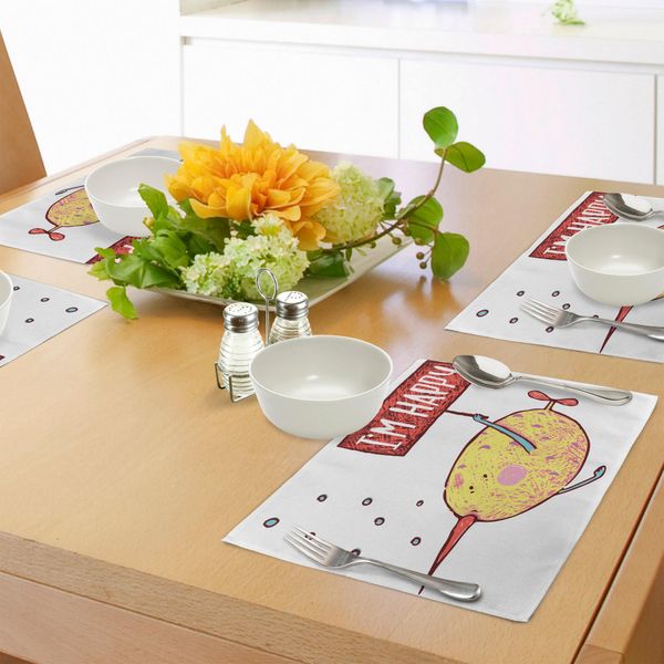 Tovagliette Abakuhaus Con Caricature, Personaggi Infantili E Paffuti Pesciolini Paffuti Con Frasi Allegre, Design Divertente Con Animali, Sottobicchieri In Tessuto Lavabile Decorazioni Per La Tavola Con Stampe, Multicolori-image