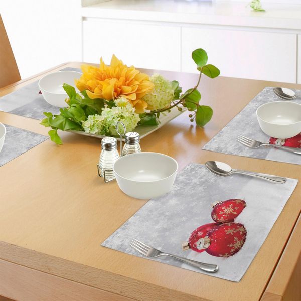 Tovagliette Natalizie Abakuhaus, Decorazioni Natalizie Sulla Neve Con Fiocchi Di Neve, Ghiaccio, Grafica Natalizia, Illustrazione Umanitaria, Decorazioni Da Tavola In Tessuto Resistente Al Lavaggio Per La Sala Da Pranzo E La Cucina, Bianco E Rosso.-image