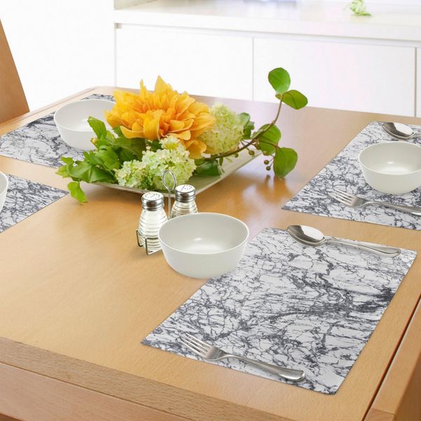 Abakuhaus Tovagliette Astratte, Motivi Murky Marble Rock Con Frattali Dinamici, Stampa Astratta E Artistica, Tiscjdeco In Tessuto Resistente Al Lavaggio Per La Sala Da Pranzo E La Cucina, Bianco Grigio-image