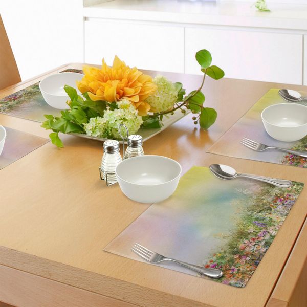 Tovagliette Abakuhaus Con Motivi Floreali, Margherite, Fiordalisi, Fiori Selvatici E Denti Di Leone In Un Prato Fiorito, Disegno Naturale, Tiscjdeco In Tessuto Resistente Al Lavaggio Per Sala Da Pranzo E Cucina, Multicolore-image