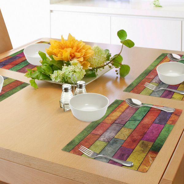 Abakuhaus Tovagliette Rustiche, Colore Chiaro, Diverse Fessure Verticali Uniformi Nel Legno Da Costruzione, Tiscjdeco In Tessuto Resistente Al Colore Per La Sala Da Pranzo E La Cucina, Multicolore-image