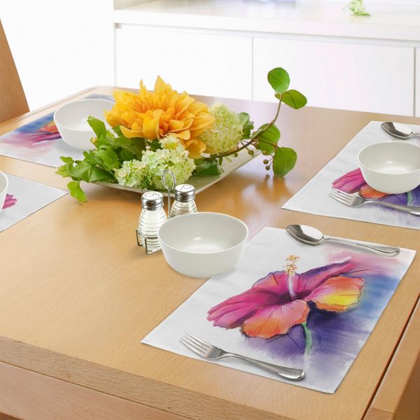 Tovagliette Abakuhaus Con Motivo Floreale, Stampa Grafica Con Petali Di Fiori Romantici Dai Colori Pastello E Astratti, Motivo Floreale, Decorazione Da Tavola In Tessuto Resistente Al Lavaggio Per Sala Da Pranzo E Cucina, Multicolore-image