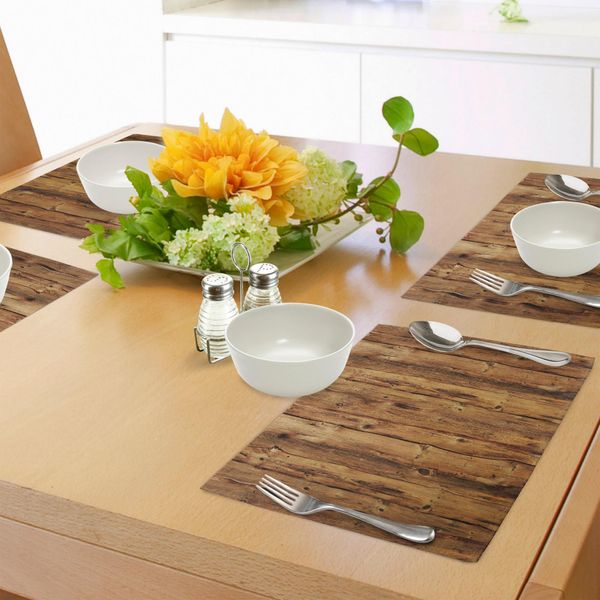 Abakuhaus Tovagliette Rustiche, Motivo Naturale Con Albero Della Foresta In Legno Con Stampa Artistica In Legno Grezzo, Tiscjdeco In Tessuto Resistente Al Lavaggio Per La Sala Da Pranzo E La Cucina, Marrone-image