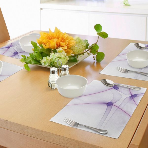 Tovagliette Abakuhaus Spiers, Illustrazione Unica E Moderna Con Stampa Digitale Dal Design Particolare E Bizzarro Con Linee Sinuose, Stampa Digitale Su Tessuto Lavabile, Decorazione Da Tavola Per La Cucina, Viola E Bianco.-image