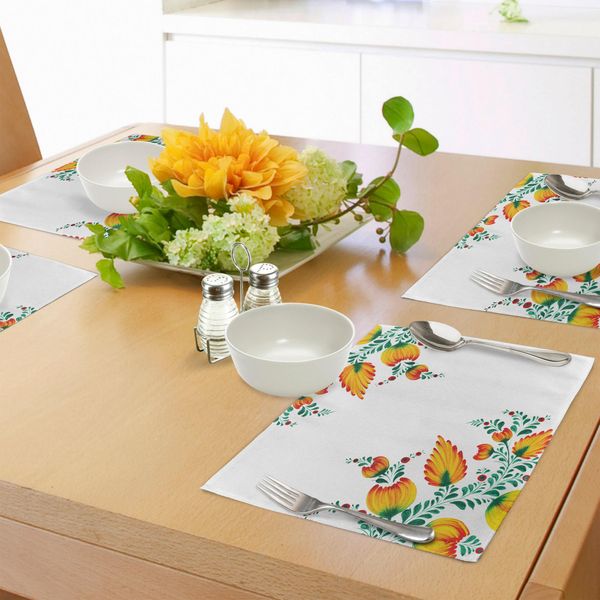Abakuhaus Tovagliette Giapponesi, Motivo Floreale Acquerellato Giapponese Artistico Ispirato All'ambiente Stampa Artistica, Tiscjdeco In Tessuto Resistente Al Colore Per La Sala Da Pranzo E La Cucina, Arancione Verde-image