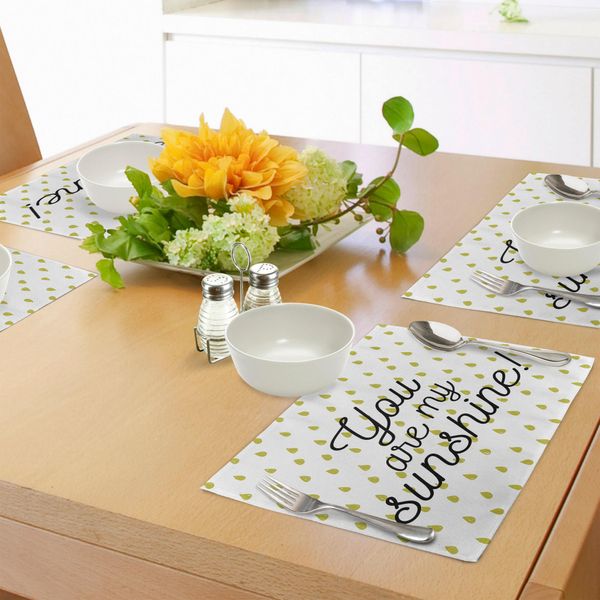 Abakuhaus Tovagliette Con Citazioni, Citazioni Motivazionali E Soleggiante Stampa Ispiratrice Gocce Di Pioggia Colorate Su Sfondo, Tovagliette Decorative In Tessuto Resistente Al Lavaggio Per La Sala Da Pranzo E La Cucina, Senape Bianco-image