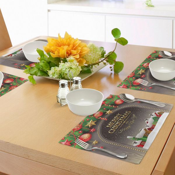 Abakuhaus Tovagliette Natalizie, Decorazioni Classiche Rustiche Con Motivi Stagionali, Lettere Gialle, Villaggio, Tiscjdeco In Tessuto Resistente Al Lavaggio Per Sala Da Pranzo E Cucina, Multicolore-image