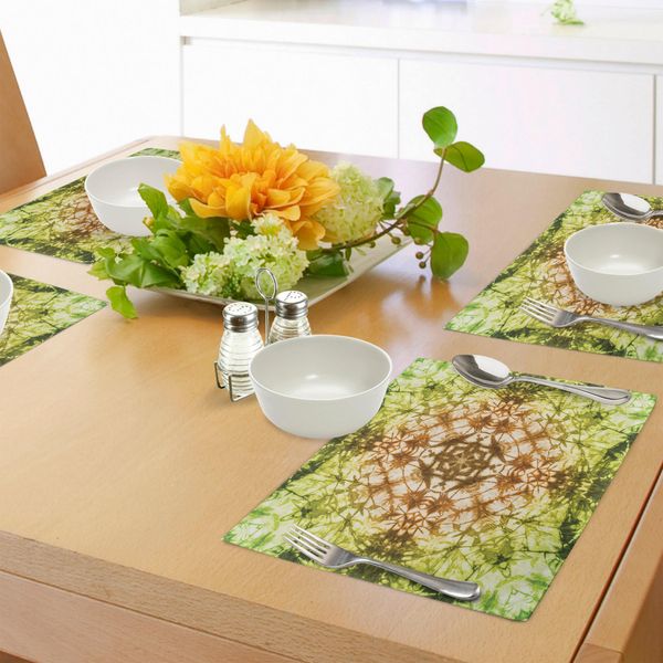 Abakuhaus Tovagliette Inquietanti, Figura Rotonda Raccapricciante Con Colori Frattali Saturi E Motivi Spaventosi Sbiaditi, Tessuto Lavabile E Resistente Al Lavaggio Per Sala Da Pranzo E Cucina, Verde Marrone-image