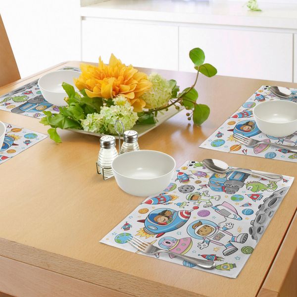 Tovagliette Abakuhaus Space, Simpatici Astronauti Spaziali, Ragazze, Ragazzi, Alieni, Razzi Sulla Luna, Tema Per La Cameretta Dei Bambini, Tiscjdeco In Tessuto Resistente Ai Colori Per La Sala Da Pranzo E La Cucina, Multicolore-image