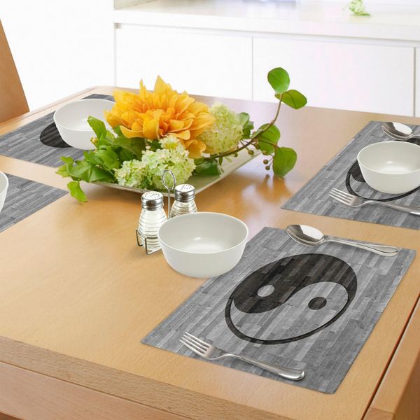 Tovagliette Abakuhaus Ying Yang, Stile Minimalista Tradizionale Asiatico Ying Yang Effetto Pavimento Rustico In Legno, Stile Moderno, Tovaglietta Decorativa In Tessuto Resistente Al Lavaggio Per Sala Da Pranzo E Cucina, Nero Verde-image