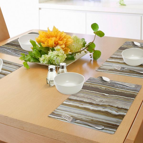 Tovagliette In Marmo Abakuhaus, Marmo Onice Linee Verticali A Tema E Strisce Sfumate In Stampa Color Terra, Tiscjdeco In Tessuto Resistente Al Colore Per La Sala Da Pranzo E La Cucina, Marrone Senape-image